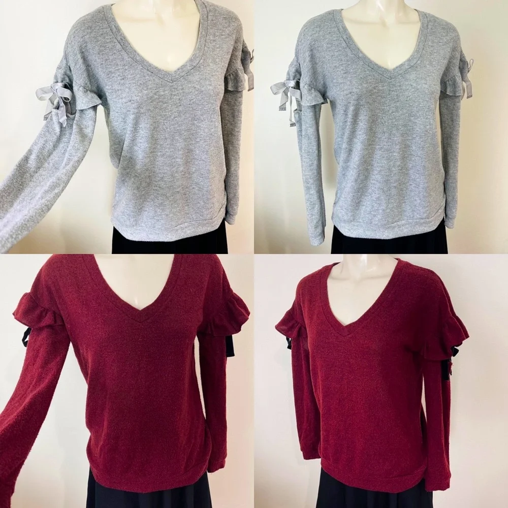 ALMOST FAMOUS 2 SWEATERS |set of 2 v-neck open arm fancy shoulder tie CR… - Picture 1 of 16